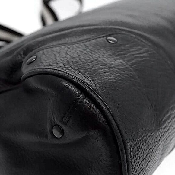 WBALLY Black Leather Trainspotting Work Tote w/ Black Striped Crossbody Strap - Picture 13 of 16